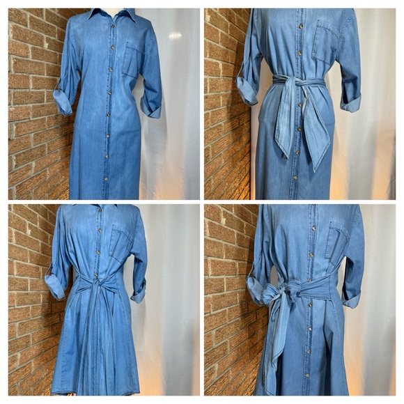 Speed Control Chambray denim shirt dress with waist tie- XL - Picture 16 of 16